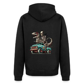 Dinosaurier auf Monstertruck Motorsport Liebhaber - Unisex Premium Bio Zip Hoodie - Schwarz - Hinten - Nico (187cm)