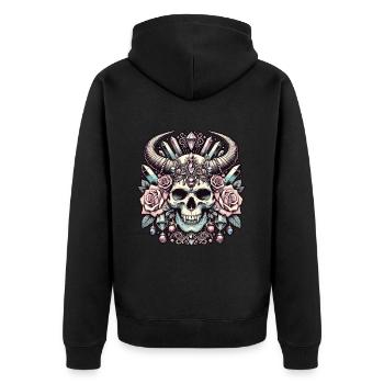 Pastel Goth Aesthetic Düsteres Skull Design - Unisex Premium Bio Zip Hoodie - Schwarz - Hinten - Nico (187cm)