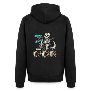 Dinosaurier auf Monstertruck Motorsport Liebhaber - Unisex Premium Bio Zip Hoodie - Schwarz - Hinten - Nico (187cm)