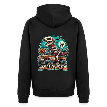 Dinosaur on Monster Truck Motorsport Lover - Unisex Premium Organic Zip Hoodie - black - Back - Nico (187cm)