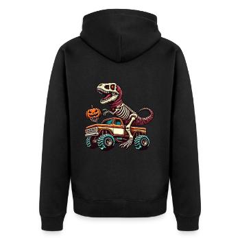 Dinosaurier auf Monstertruck Motorsport Liebhaber - Unisex Premium Bio Zip Hoodie - Schwarz - Hinten - Nico (187cm)