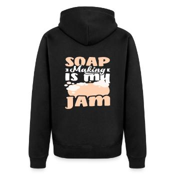 Seifenherstellung Ist Mein Ding - Unisex Premium Bio Zip Hoodie - Schwarz - Hinten - Nico (187cm)