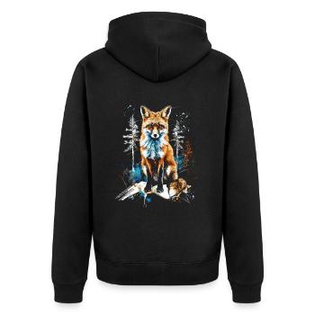 Lustiges Fuchs Fox Kunst Tier Natur Wildtier Tiere - Unisex Premium Bio Zip Hoodie - Schwarz - Hinten - Nico (187cm)