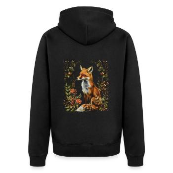 Lustiges Fuchs Fox Kunst Tier Natur Wildtier Tiere - Unisex Premium Bio Zip Hoodie - Schwarz - Hinten - Nico (187cm)