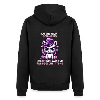 Ich Bin Nicht Schwierig Nur Für Fortgeschrittene - Unisex Premium Bio Zip Hoodie - Schwarz - Hinten - Nico (187cm)