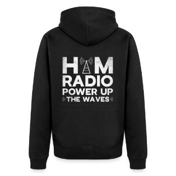 Ham Radio Amateurfunk Amateurfunker Radio - Unisex Premium Bio Zip Hoodie - Schwarz - Hinten - Nico (187cm)
