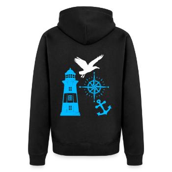 Maritim Leuchtturm Kompass Leuchttürme Möwen - Unisex Premium Bio Zip Hoodie - Schwarz - Hinten - Nico (187cm)
