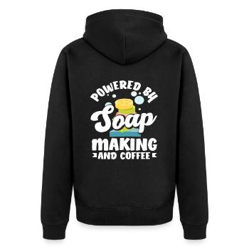 Angetrieben Von Seifenherstellung Und Kaffee - Unisex Premium Bio Zip Hoodie - Schwarz - Hinten - Nico (187cm)