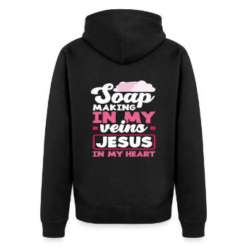 Seifenherstellung In Meinen Adern Jesus In Meinem - Unisex Premium Bio Zip Hoodie - Schwarz - Hinten - Nico (187cm)