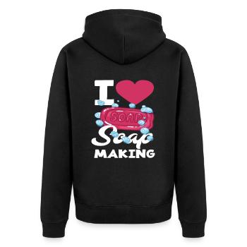 Ich Liebe Seifenherstellung - Unisex Premium Bio Zip Hoodie - Schwarz - Hinten - Nico (187cm)