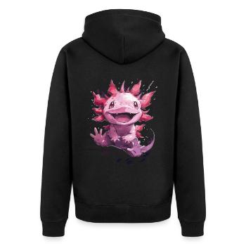 Kawaii Axolotl voller Freude für Kinder und Fans - Unisex Premium Bio Zip Hoodie - Schwarz - Hinten - Nico (187cm)