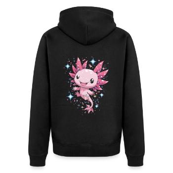 aKawaii Axolotl with Stars for Kids and Fans - Unisex Premium Organic Zip Hoodie - black - Back - Nico (187cm)