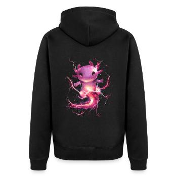 Leuchtender Axolotl mit Magischer Elektrizität - Unisex Premium Bio Zip Hoodie - Schwarz - Hinten - Nico (187cm)