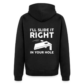 Ich Schiebe Es Direkt In Dein Loch. Lustiges - Unisex Premium Bio Zip Hoodie - Schwarz - Hinten - Nico (187cm)