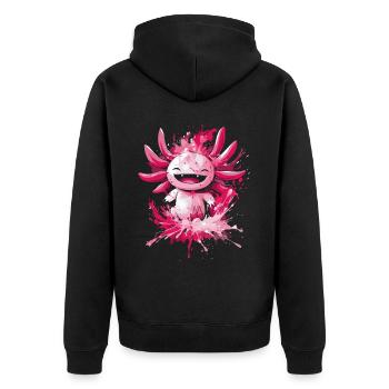 Cheerful Axolotl with Paint Splashes for Kids - Unisex Premium Organic Zip Hoodie - black - Back - Nico (187cm)