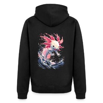 Puissant axolotl dans les vagues pour les fans d’axolotl - Veste à capuche bio Premium Unisexe - noir - Dos - Nico (187cm)