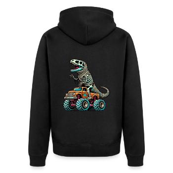 Dinosaurier Auf Monstertruck Motorsport Liebhaber - Unisex Premium Bio Zip Hoodie - Schwarz - Hinten - Nico (187cm)