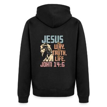 Jesus Gott Bibel Kirche Christlicher Glaube Glauben - Unisex Premium Bio Zip Hoodie - Schwarz - Hinten - Nico (187cm)