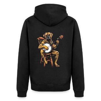 Mastiff Hund Bluegrass Banjo Spieler - Unisex Premium Bio Zip Hoodie - Schwarz - Hinten - Nico (187cm)