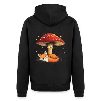 Cottagecore Aesthetic Schlaffuchs Pilz Witchy - Unisex Premium Bio Zip Hoodie - Schwarz - Hinten - Nico (187cm)
