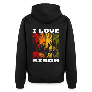 Plains Bison Bison Präriebison - Unisex Premium Bio Zip Hoodie - Schwarz - Hinten - Nico (187cm)