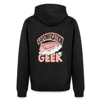 Verseifungs Nerd Seifenherstellung - Unisex Premium Bio Zip Hoodie - Schwarz - Hinten - Nico (187cm)