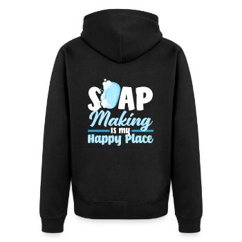 Seifenherstellung Macht Mich Glücklich - Unisex Premium Bio Zip Hoodie - Schwarz - Hinten - Nico (187cm)