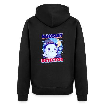 Booshit Booshit Detektor - Unisex Premium Bio Zip Hoodie - Schwarz - Hinten - Nico (187cm)