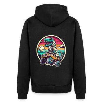 Dino avec squelette de dinosaure sur monster truck - Veste à capuche bio Premium Unisexe - noir - Dos - Nico (187cm)
