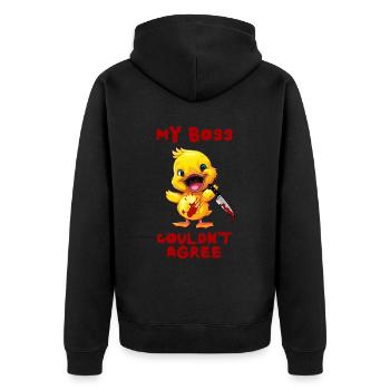 Duck with Knife My Agrees to Halloween - Unisex Premium Organic Zip Hoodie - black - Back - Nico (187cm)