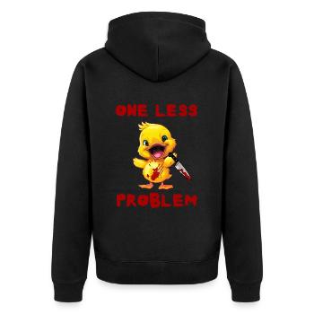 Duck with Knife - Ein Problem Weniger Lustig - Unisex Premium Bio Zip Hoodie - Schwarz - Hinten - Nico (187cm)