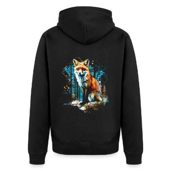 Lustiges Fuchs Fox Kunst Tier Natur Wildtier Tiere - Unisex Premium Bio Zip Hoodie - Schwarz - Hinten - Nico (187cm)
