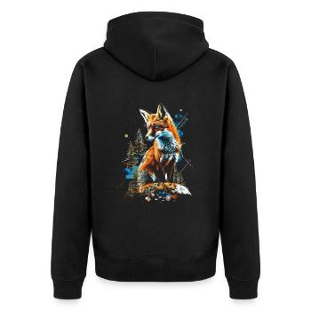 Lustiges Fuchs Fox Kunst Tier Natur Wildtier Tiere - Unisex Premium Bio Zip Hoodie - Schwarz - Hinten - Nico (187cm)