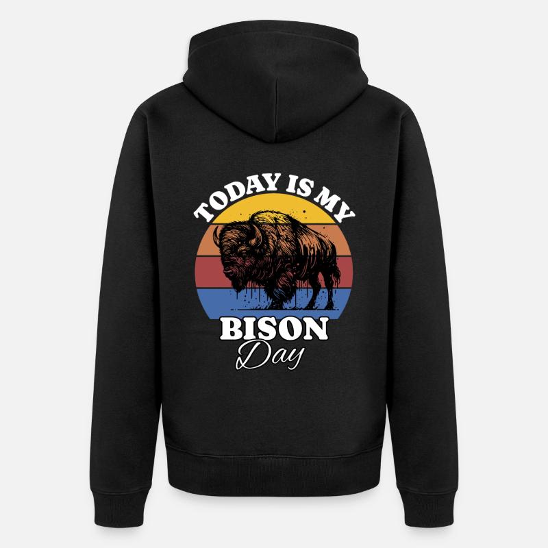 Büffel Bison - Unisex Premium Bio Zip Hoodie - Schwarz