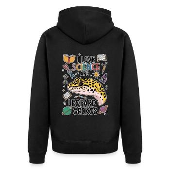 Leopardgecko Spruch Student Leopardgecko Geschenk - Unisex Premium Bio Zip Hoodie - Schwarz - Hinten - Nico (187cm)