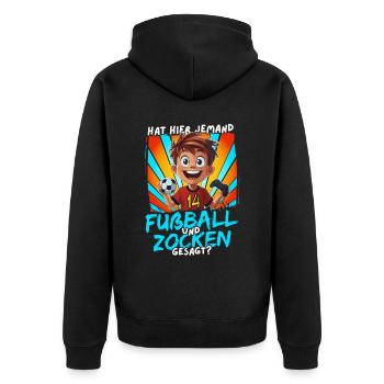 Football et jeux d’anniversaire garçon 14 ans - Veste à capuche bio Premium Unisexe - noir - Dos - Nico (187cm)
