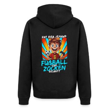 Football et jeux d’argent Anniversaire garçon 8 ans - Veste à capuche bio Premium Unisexe - noir - Dos - Nico (187cm)