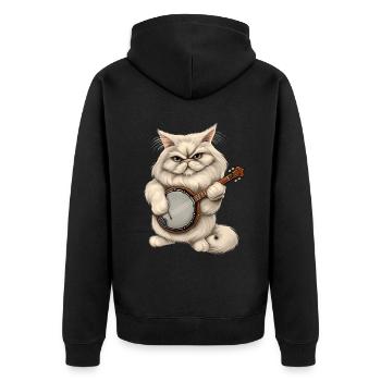 Chat persan Joueur de banjo bluegrass - Veste à capuche bio Premium Unisexe - noir - Dos - Nico (187cm)