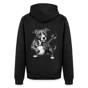 Pitbull Pittie Hund Bluegrass Banjo Spieler - Unisex Premium Bio Zip Hoodie - Schwarz - Hinten - Nico (187cm)