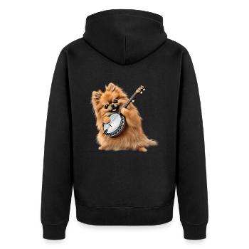 Pomeranian-Hund Bluegrass-Banjo-Spieler - Unisex Premium Bio Zip Hoodie - Schwarz - Hinten - Nico (187cm)