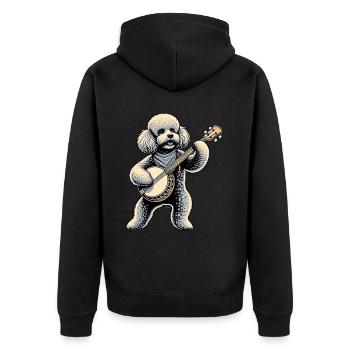 Pudelhund Bluegrass Banjo Spieler - Unisex Premium Bio Zip Hoodie - Schwarz - Hinten - Nico (187cm)