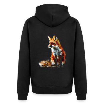 Lustiges Fuchs Fox Kunst Tier Natur Wildtier Tiere - Unisex Premium Bio Zip Hoodie - Schwarz - Hinten - Nico (187cm)