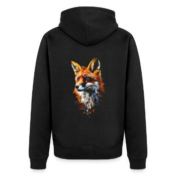 Lustiges Fuchs Fox Kunst Tier Natur Wildtier Tiere - Unisex Premium Bio Zip Hoodie - Schwarz - Hinten - Nico (187cm)