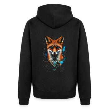 Lustiges Fuchs Fox Kunst Tier Natur Wildtier Tiere - Unisex Premium Bio Zip Hoodie - Schwarz - Hinten - Nico (187cm)