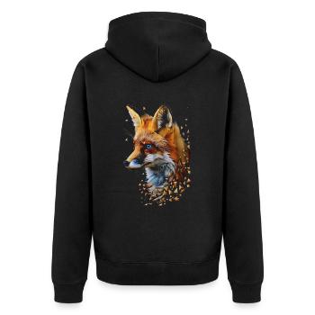 Lustiges Fuchs Fox Kunst Tier Natur Wildtier Tiere - Unisex Premium Bio Zip Hoodie - Schwarz - Hinten - Nico (187cm)