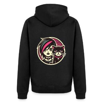 Pastell Goth Style Mürrischer Katzenliebhaber - Unisex Premium Bio Zip Hoodie - Schwarz - Hinten - Nico (187cm)