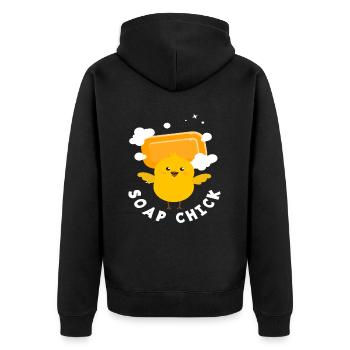 Seifen-Küken Lustiges Cartoon-Huhn - Unisex Premium Bio Zip Hoodie - Schwarz - Hinten - Nico (187cm)