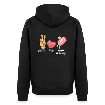 Frieden Liebe Seifenherstellung - Unisex Premium Bio Zip Hoodie - Schwarz - Hinten - Nico (187cm)