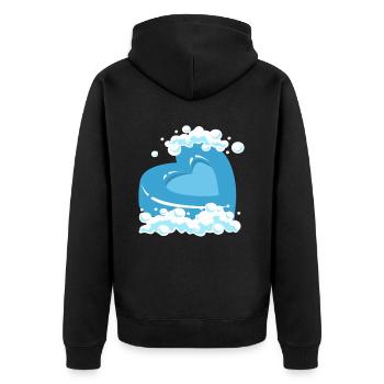 Blue heart with foam motif - Unisex Premium Organic Zip Hoodie - black - Back - Nico (187cm)