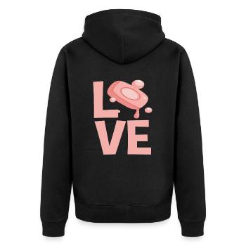 Seifenblasen Liebe Design - Unisex Premium Bio Zip Hoodie - Schwarz - Hinten - Nico (187cm)